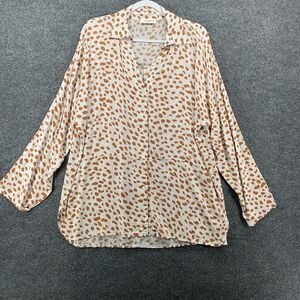 UMGEE Blouse Top Womens 2XL White Polka Dots Button Up Lightweight Lagenlook